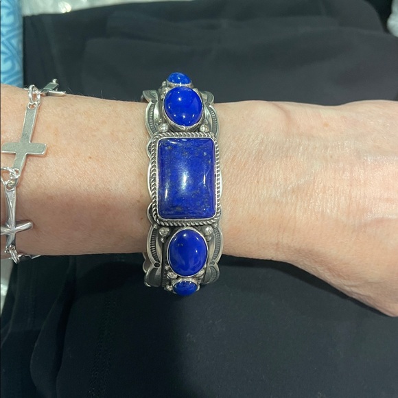 *Price Firm* Sterling Silver Lapis Lazuli Cuff by Navajo Happy Piasso - Picture 7 of 13